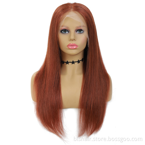 Wholesale Brown Auburn 13x4 Lace Front Human Hair Wigs Brazilian Remy Straight Pre Plucked Lace Wig For Black Women